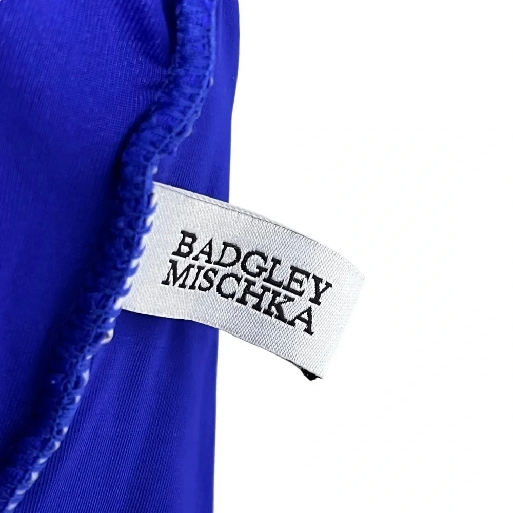 Badgley Mischka Wide Strap Draped Front One-Piece Swimsuit Cobalt Blue Small